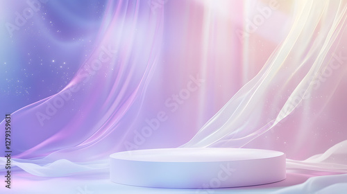 Ethereal stage presentation mystical realm visual art soft pastel tones elevated perspective dreamlike atmosphere