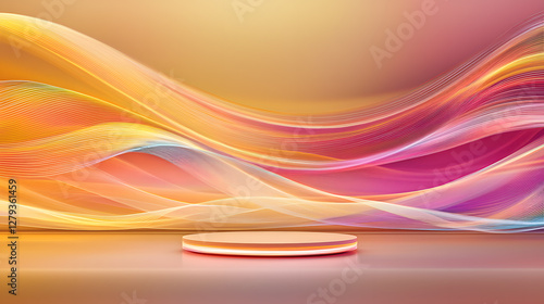 Dynamic color waves abstract display digital art elegant studio eye-level view vibrant creativity for impact