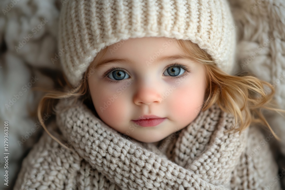 Adorable baby girl wearing knitted winter clothes and hat Adorable baby girl wearing knitted winter clothes and hat