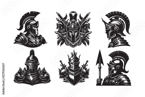 Set of Armorhead silhouette vector illustration isolated on white background