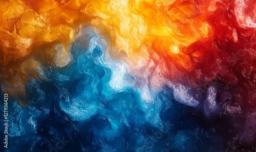 Fiery Clash with Icy Blizzard: Abstract Fusion of Fire and Ice in Vivid Colors, Representing Duality and Contrast in Nature