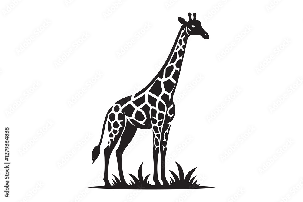 Fototapeta premium Distinctive Giraffe Silhouette illustration icon, isolated on white background