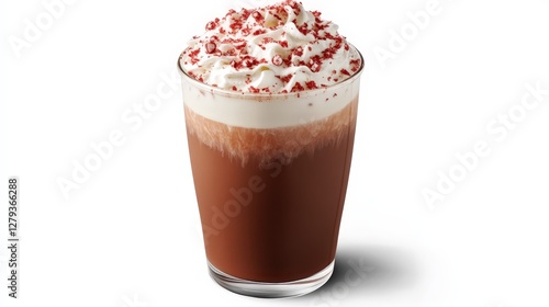 Creamy Red Velvet Beverage with Toppings in Glass Cup