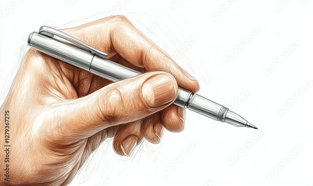 Hand Holding Ballpoint Pen Drawing Line, Detailed Line Art Illustration, Artistic Design Concept, Precision and Creativity Hand Holding Ballpoint Pen Drawing Line, Detailed Line Art Illustration, Artistic Design Concept, Precision and Creativity