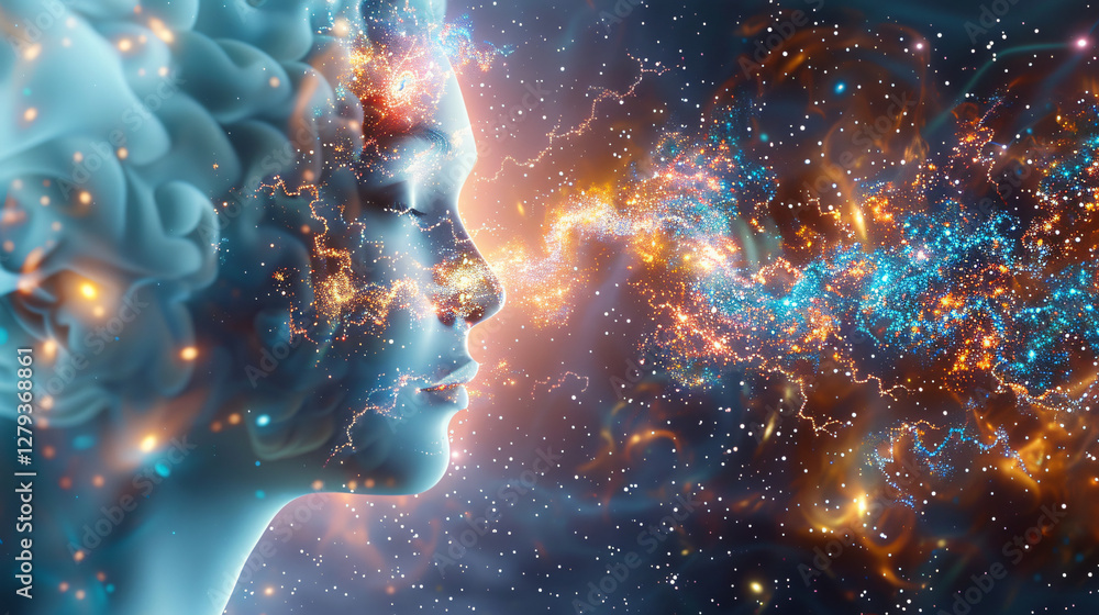 A neural network intertwined with galaxies, symbolizing the vastness of human consciousness and its connection to the universe. A neural network intertwined with galaxies, symbolizing the vastness of human consciousness and its connection to the universe.