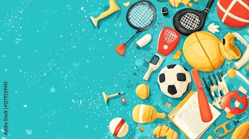 Fototapeta Naklejka Na Ścianę i Meble -  Colorful sports equipment collage background