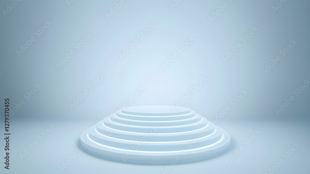 Obraz premium Illuminated circular platform minimalist studio 3d render bright environment central view futuristic design concept