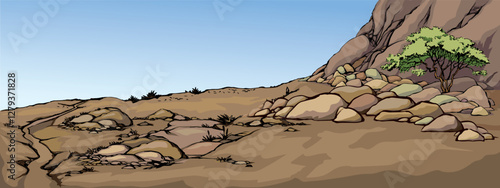 Small bush in desert. Vector drawing