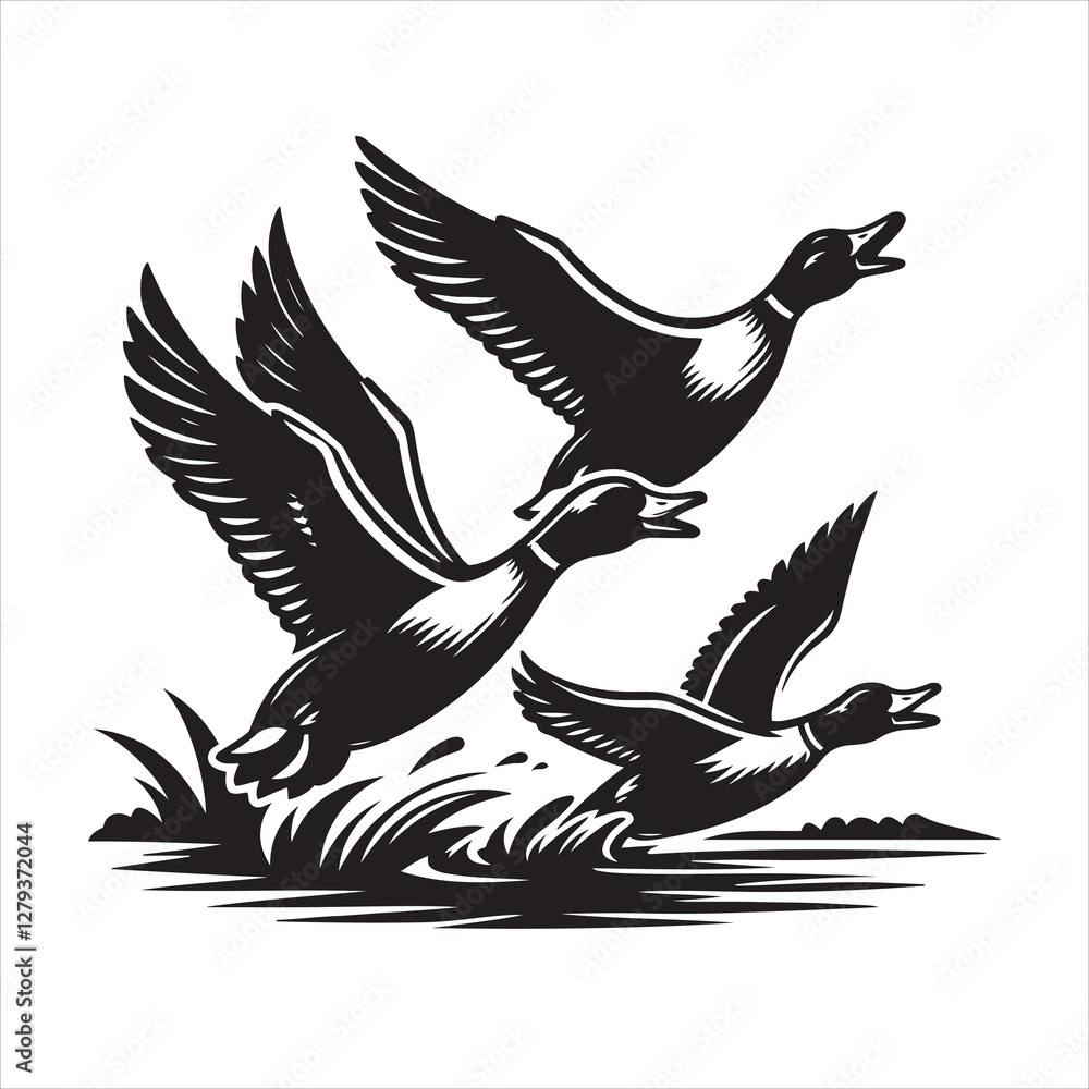 Obraz premium vector duck flying, sitting and howling