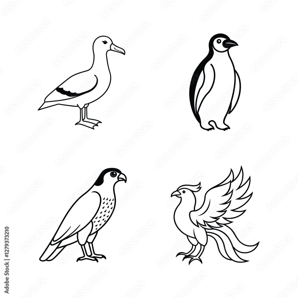 Fototapeta premium Set of bird line art 
