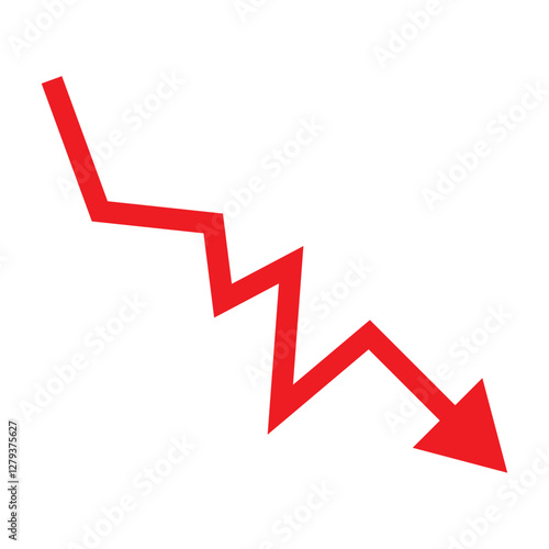 Red arrow going down stock icon on white background. Bankruptcy, financial market crash icon for your web site design, logo, app, UI. graph chart downtrend symbol.chart going down sign.