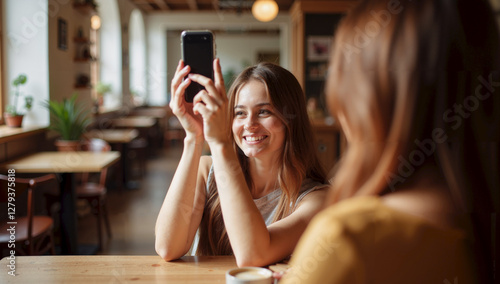 Woman Taking Selfie in Restaurant Setting