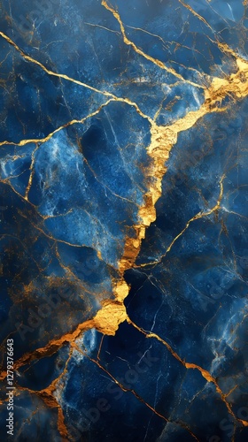 Stunning Oceanic Marble Texture with Golden Patterns, Abstract Natural Stone Art for Luxurious Home Decor, Blue and Gold Mineral Layers Perfect for Modern Background Design and Interior
