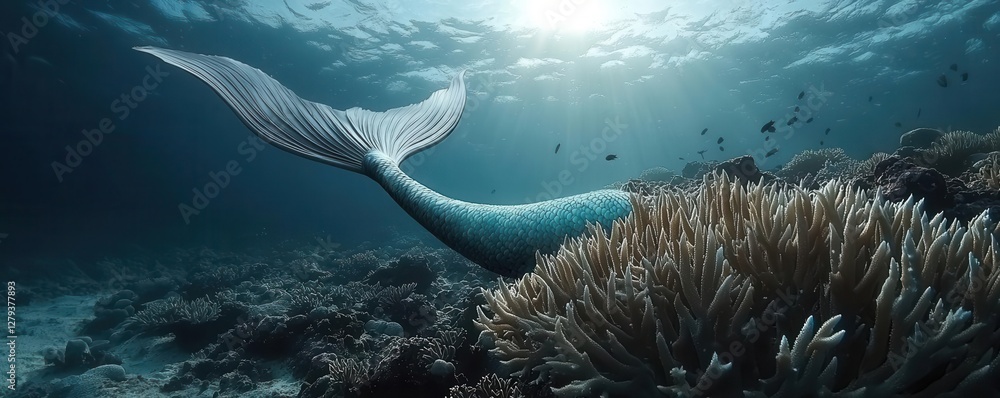 Fototapeta premium A serene underwater view showcasing a mermaid's tail.