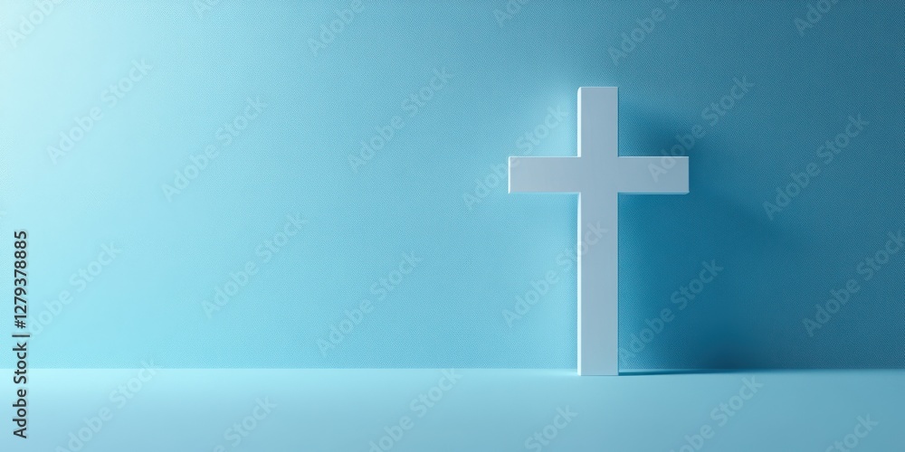 White cross against a blue background representing faith and spirituality White cross against a blue background representing faith and spirituality