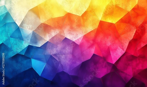 Vibrant Abstract Geometric Background with Colorful Polygonal Shapes and Textured Gradient, Modern Digital Art for Creative Design Projects