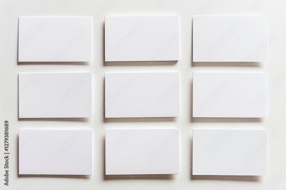 Nine blank business cards are displayed in a grid format on a white background, offering a clean, professional canvas for personalized designs and contact information Nine blank business cards are displayed in a grid format on a white background, offering a clean, professional canvas for personalized designs and contact information