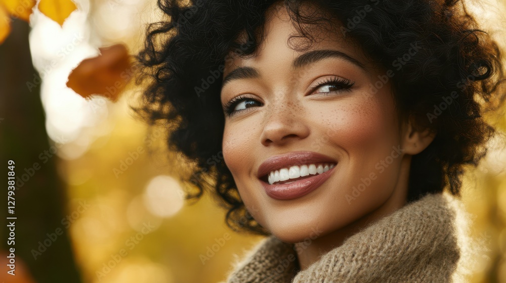 Beautiful Woman Smiling in Autumn Leaves with Natural Beauty Beautiful Woman Smiling in Autumn Leaves with Natural Beauty