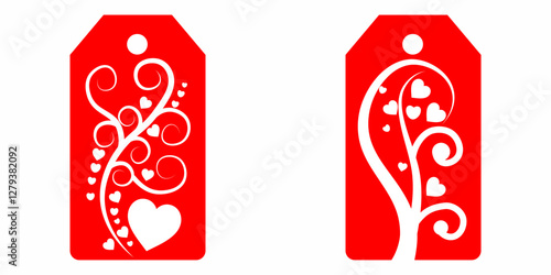 Set blank white paper price tags or gift tags. Set of gift or price tags shapes with hearts and love. Vector templates for cutting. Valentine's Day tag stencils. Mock up paper price tags or gift tags
