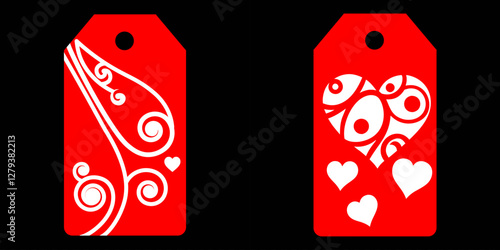 Set blank white paper price tags or gift tags. Set of gift or price tags shapes with hearts and love. Vector templates for cutting. Valentine's Day tag stencils. Mock up paper price tags or gift tags