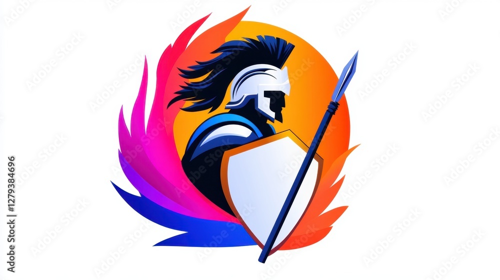 Fototapeta premium Spartan warrior with spear and shield icon. vector lined style