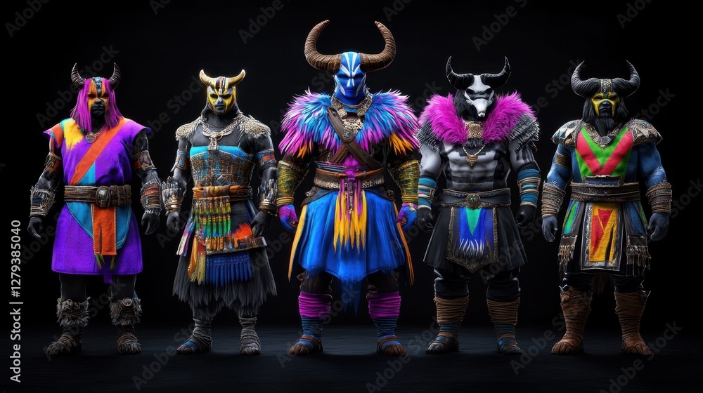 Obraz premium A warrior-themed NFT collection with different war paint styles and ceremonial gear.