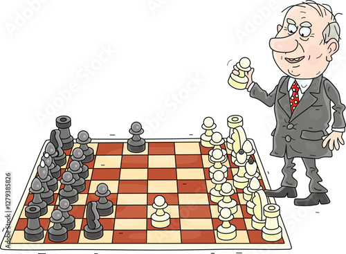 Politician playing chess, vector cartoon illustration on a white background