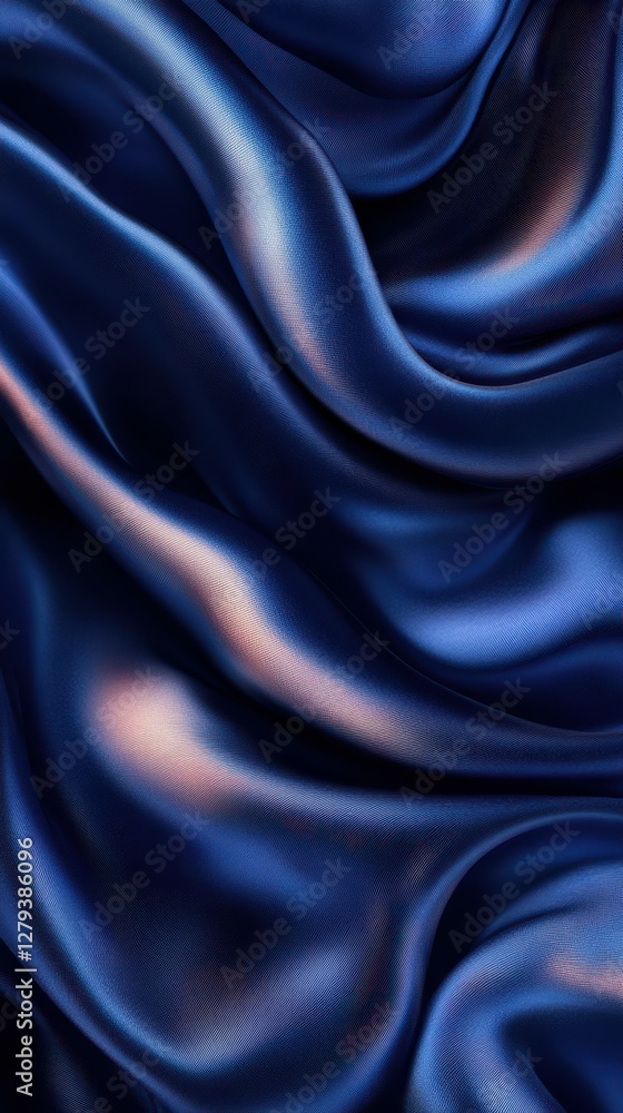 Obraz premium Smooth navy silk fabric elegantly draping in gentle waves, creating a luxurious and sophisticated texture