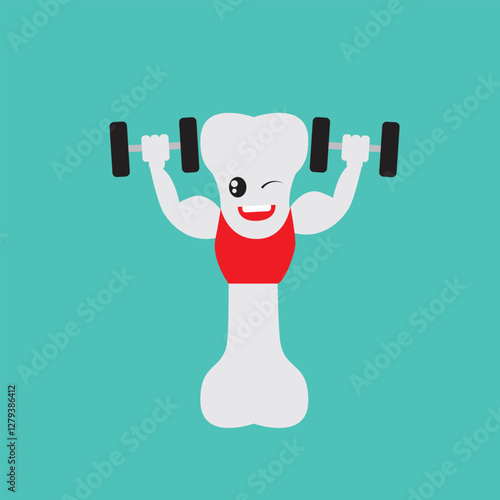 Conceptual illustration of a character with strong and healthy bones showing his muscles in a vector illustration, can be used for health campaigns, calcium nutrition, calcium growth supplements.