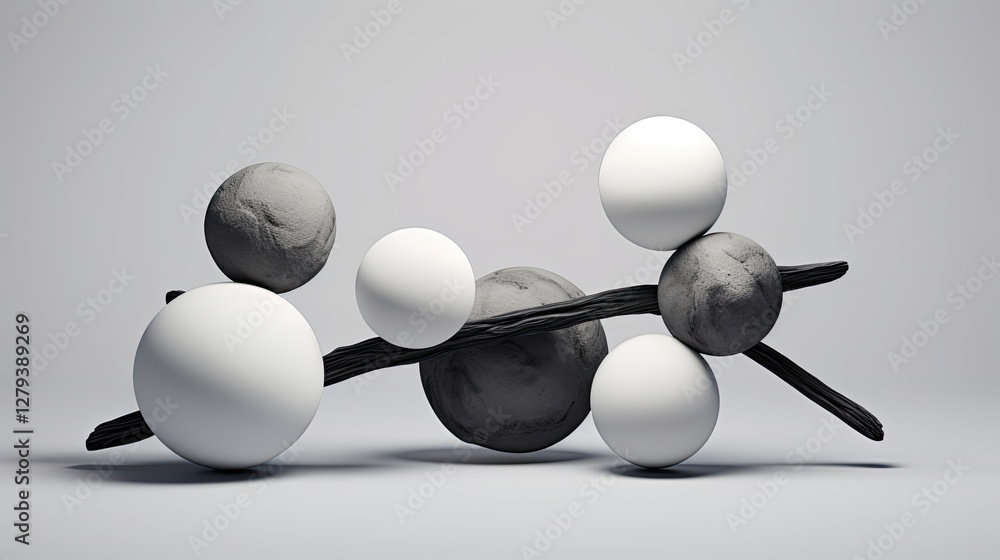 Obraz premium Abstract composition of various objects. Dynamic scene with round minerals. Frozen dynamics for graphic design.
