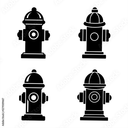 Fire Hydrant Silhouette Vector Icon Set Perfect for Emergency & Safety Icons.