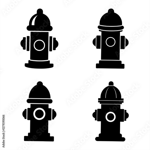 Fire Hydrant Silhouette Vector Icon Set Perfect for Emergency & Safety Icons.