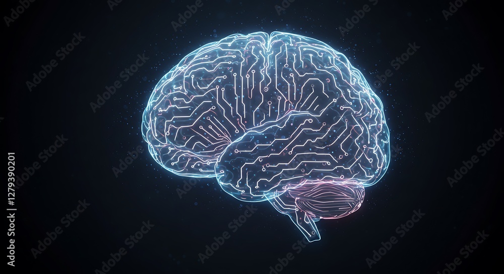 Futuristic Glowing Brain with Circuit Patterns - Symbol of AI Intelligence and Technology Innovation Futuristic Glowing Brain with Circuit Patterns - Symbol of AI Intelligence and Technology Innovation