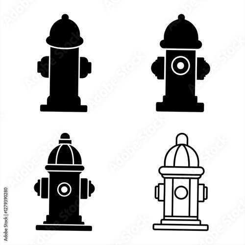 Fire Hydrant Silhouette Vector Icon Set Perfect for Emergency & Safety Icons.