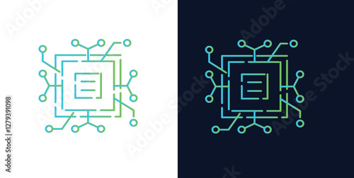 Artificial Intelligence AI Chip in Human Brain. Artificial Intelligence icon with Machine learning, digital skills, generative AI, AI technology, algorithms, virtual intelligence and future