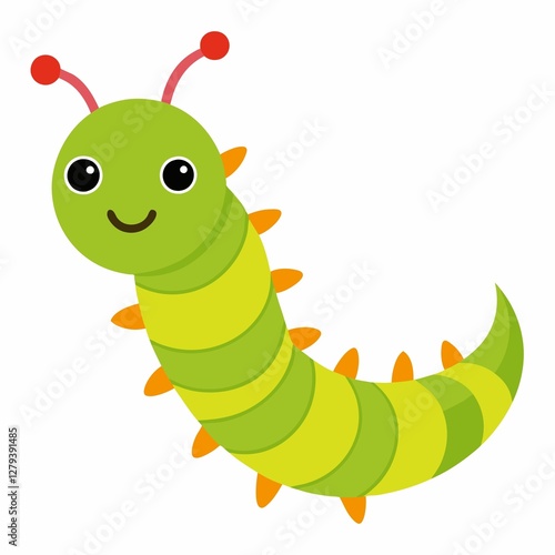 green caterpillar on a white background