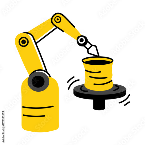 Robot sculpting machine illustration in flat style