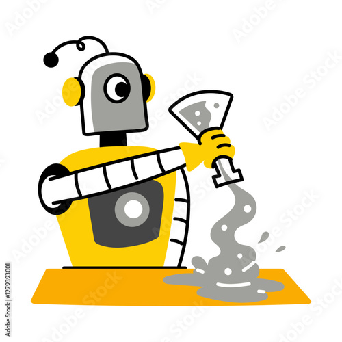 A flat style illustration of lab assistant robot spilling a chemical