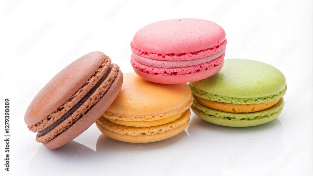 Four Colorful Macarons Close-up Composition, Pastry Delight, Sweet Treat, French Dessert Macarons, Pastry Four Colorful Macarons Close-up Composition, Pastry Delight, Sweet Treat, French Dessert Macarons, Pastry