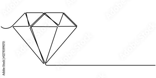 Continuous Line Drawing of Diamond Icon. Hand Drawn Symbol Vector Illustration, Continuous Line Drawing of Diamond Icon. Hand Drawn Symbol Vector Illustration, One Continuous Line Drawing of Core. 