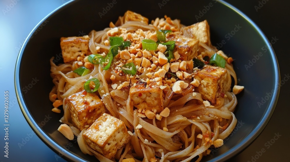 Delicious Tofu Noodle Dish with Peanuts and Green Onions Delicious Tofu Noodle Dish with Peanuts and Green Onions