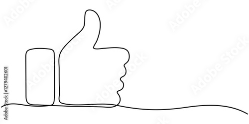 Continuous one line drawing of like hand showing thumb up. Vector illustration, Minimalist vector illustration representing a thumb up, a symbol of approval, drawn with one continuous line, pro. 