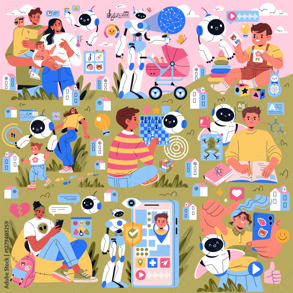 AI Co Parent. Flat Vector Illustration AI Co Parent. Flat Vector Illustration