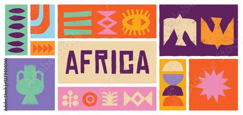 Abstract textured hand drawn design. Africa, tribal art, design, craft and pottery concept illustrations. Abstract backgrounds, frames design