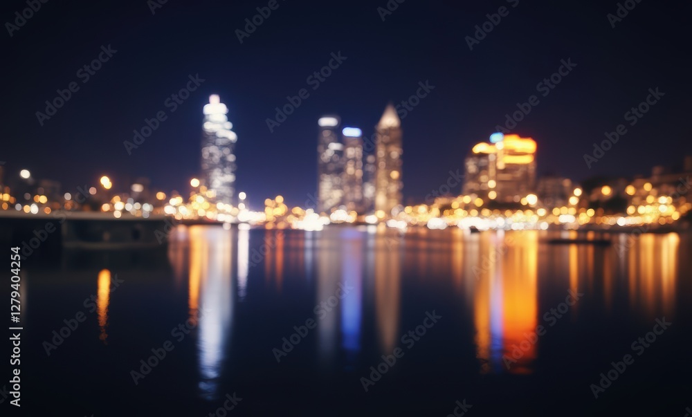 City skyline at night with blurred lights City skyline at night with blurred lights