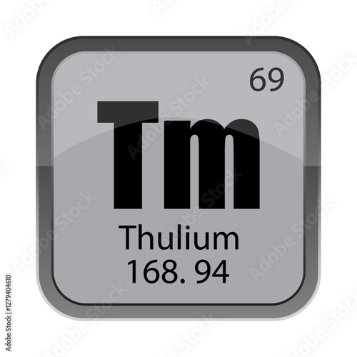 Sixty nine 69. Thulium 168.94 box. Tm atomic shape. Vector gray tile.