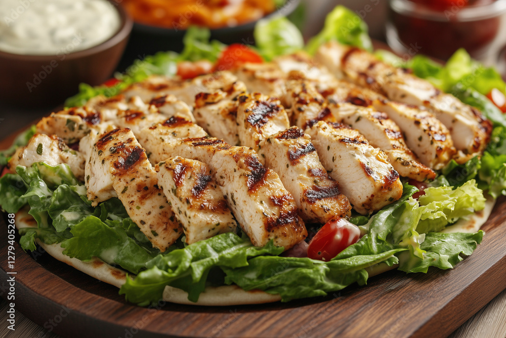 grilled chicken breast with vegetables. healthy salad with chicken and vegetables grilled chicken breast with vegetables. healthy salad with chicken and vegetables