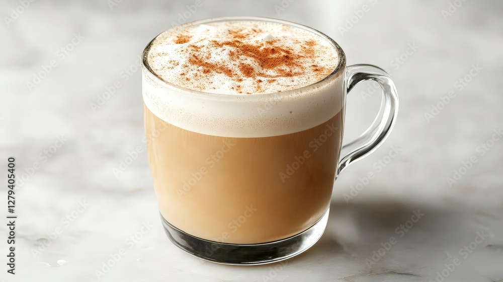 Obraz premium Creamy Latte with Cinnamon on Top in Clear Glass Mug