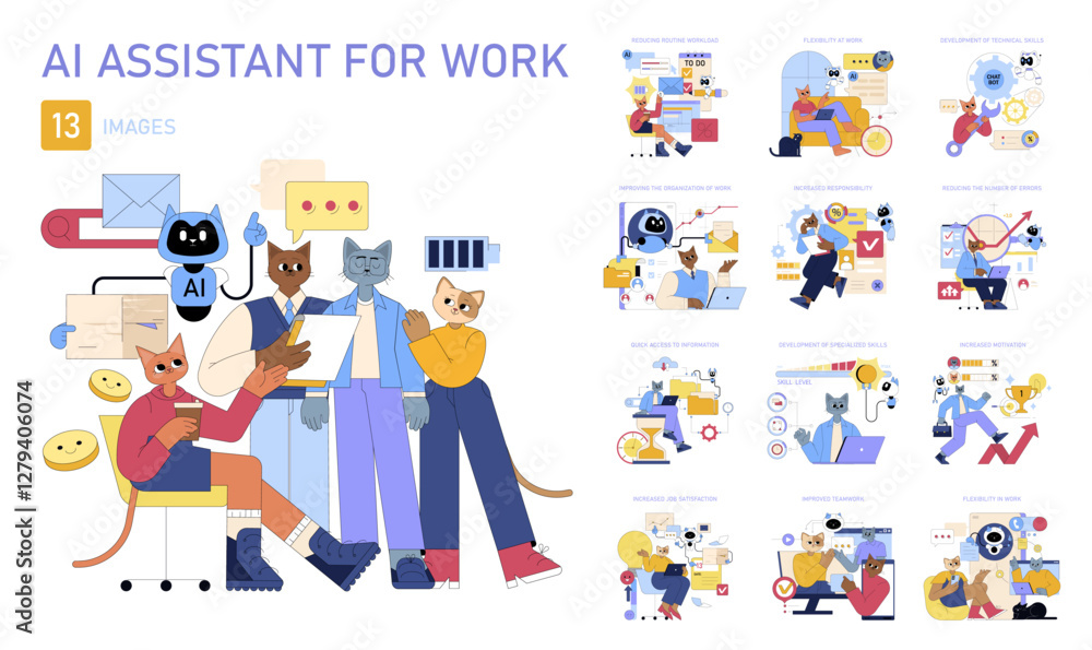 AI Assistant For Work. Flat Vector Illustration AI Assistant For Work. Flat Vector Illustration
