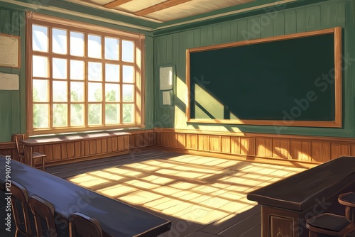 Wallpaper Mural Bright classroom with empty blackboard. AI generated illustration. Torontodigital.ca